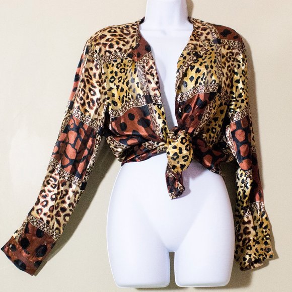 Leopard Button Up Shirt 80s Vintage animal print - Picture 3 of 12